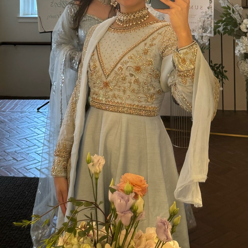 Elegant Embroidered Dress with Gold Accents